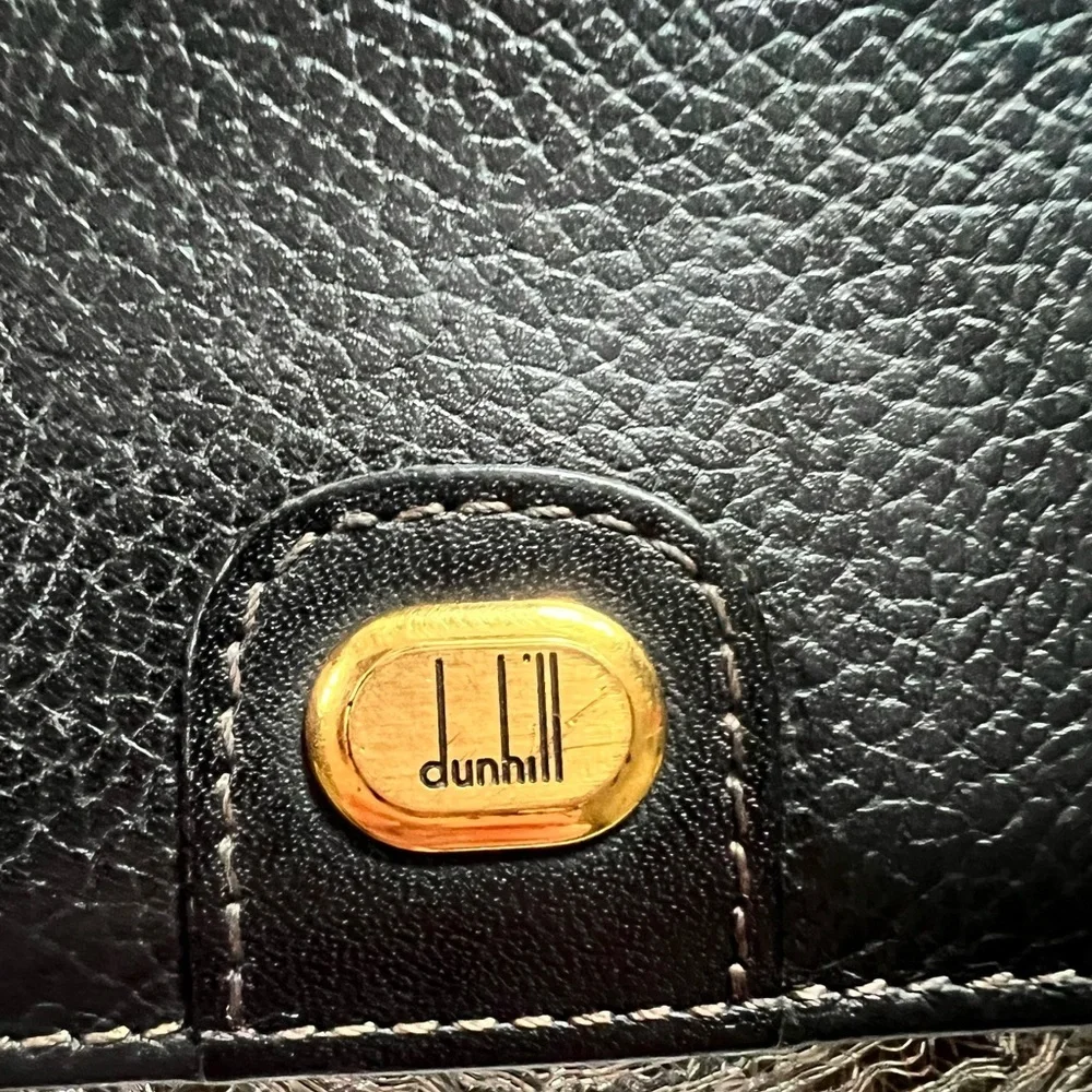 Vintage Dunhill Black Leather Unisex Card Case with Gold Accent